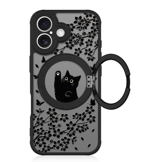 2026 New Wireless Charger Case for iphone Ring Kickstand Magnetic Design Cute Cat Pattern Compatible for iphone 17 15 16 14