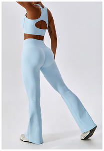 Ribbed High Waist Yoga Set For Women Plus Size Push Up Sports Bra With Lace-Up Back & Flared <b>Leggings</b> Active Wear 2 Piece Set - Product Image 5