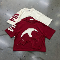 T-shirt vintage délavé et vieilli pour homme, coupe carrée personnalisée, effet délavé à l'acide, broderie et appliqué, effet soleil éclaté