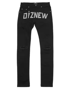 DiZNEW Jeans Pria Logo Kurus Kustom Pabrik Besi Berlian Imitasi Transfer Grosir Kustom