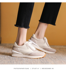 Baskets pour femmes Printemps 2022, à semelle épaisse, confortables, à lacets, style sport et loisirs, baskets de running à semelle gaufrée - Product Image 4
