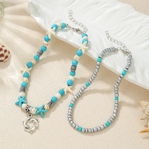 Fashion <b>Anklets</b> Set <b>Beaded</b> Pearls Starfish Pendant Zinc Alloy Women's Beach Vacation Style - Product Image 3