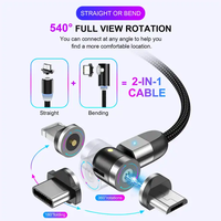 Kabel Data Magnetik Pengisian Cepat Tipe C MICRO V8 dengan Rotasi 540 Derajat, Terbuat dari Nilon, untuk Smartphone
