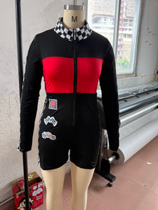 ชุดหมีขาสั้นนักแข่งรถสำหรับผู้หญิงชุดเต็มตัวสำหรับนักแข่งรถชุดคอสเพลย์ฮาโลวีนชุดรูปแบบกระดานหมากรุกพิมพ์ลาย - Product Image 2