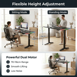 Bureau debout électrique noir, look professionnel, structure en acier thermolaqué, mobilier de bureau de direction - Product Image 3