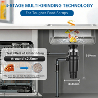 Mesin Pengolah Sampah Dapur Listrik 220V, Penggiling Stainless Steel, Sistem Pengumpanan Kontinu, Kontrol Saklar Udara, Rumah Tangga, 0.5 HP