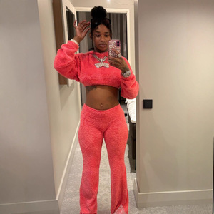 ชุดสูทผ้ากำมะหยี่ขนแกะสีแสด2ชิ้นใส่สบายชุดวอร์มสำหรับผู้หญิงชุดวอร์มสำหรับใส่ในฤดูหนาว - Product Image 4