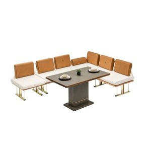 Ensemble de salle à manger de jardin moderne pour 6 personnes, structure en bois massif et métal, tissu facile à nettoyer - Product Image 2