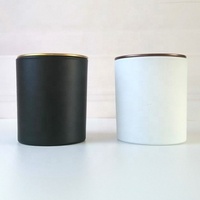 Prêt à expédier, pot à bougie vide de luxe en verre noir mat de 10 oz, blanc brillant, avec couvercle et boîte