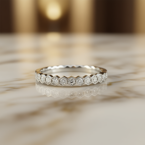 Anello con diamanti a cerchio intero in oro bianco per donna, diamanti naturali di colore G, fascia di fidanzamento classica, modello F625 - Product Image 2