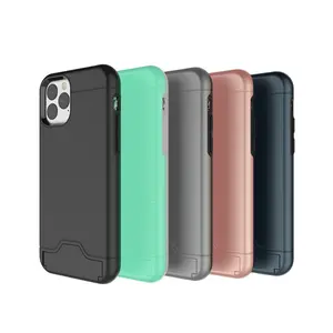 Ultra Thin Armor Brushed Card Slot Kickstand Tpu Pc Phone Case For iPhone 11 Pro Max