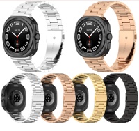 Bracelet de montre en acier inoxydable de luxe à 3 maillons avec fermoir déployant classique, compatible avec Samsung Watch 7 Ultra 47MM – Bracelets de remplacement
