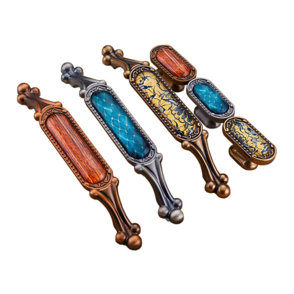 Chinese classical crystal cabinet furniture hardware accessories antique vintage Pattern wardrobe door zinc alloy handle