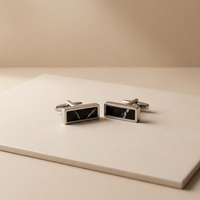 Ensemble bague signet, collier et boutons de manchette en acier inoxydable 316L, marbre noir veiné blanc, gravable sur mesure, bijoux pour hommes, vente en gros OEM