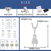 Collar de Lujo con Colgante de Campana de Iglesia para Hombre, Plata de Ley 925, con Diamante Moissanita Baguette y Colgante con Símbolo de Dólar