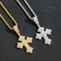 BESDZ0571 Collier pendentif croix gothique style hip-hop serti de pierres, nouveau design, breloques croix avec chaîne en corde