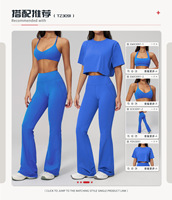 Soutien-gorge de yoga dos croisé, haut de fitness dos nu, crop top ample, t-shirts doux, vêtements de sport, ensembles de yoga 4 pièces pour femmes