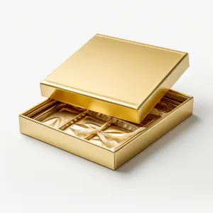 กล่องช็อคโกแลตสีทองขนาดเล็กพร้อมฝาปิดและฐานกล่องช็อคโกแลตสีทองสำหรับของขวัญวันหยุด