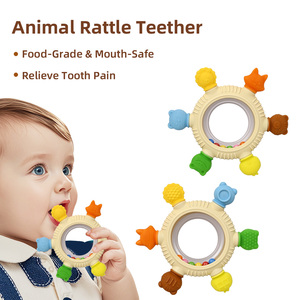 Mordedor de silicona de grado alimenticio con sonajero de animales, juguete sensorial no tóxico para calmar encías doloridas, juguete masticable para bebés y recién nacidos - Product Image 2