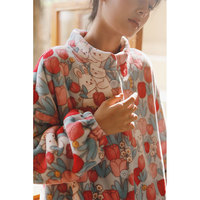 Herbst/Winter Thermo-Fleece-gefütterter, verdickter Samt mit Cartoon-Motiv, sanfter, niedlicher Feldkaninchen-Print, Stehkragen, Langarm