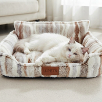 Coussin de luxe pour chien en sherpa teint en fil, entièrement amovible et lavable, canapé pour animaux de compagnie en velours flocon de neige composite doux, coussin pour chat