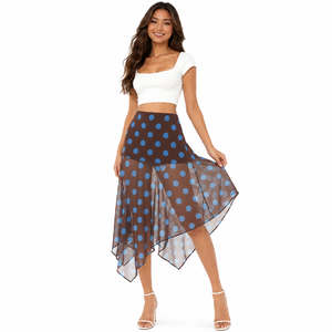 Falda Midi de Organza Asimétrica con Estampado de Puntos, Cintura Alta, Estilo Bohemio, Transparente, de Gasa, para Mujer - Product Image 1