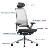 Chaise de bureau moderne blanche à haut dossier en maille ergonomique avec accoudoir 4D pour bureau