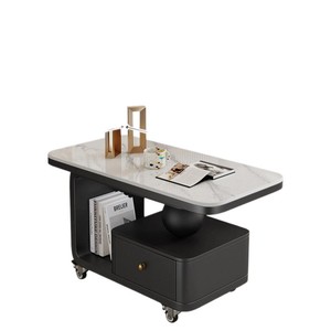 Mesa de Centro Moderna Minimalista con Superficie de Piedra, Móvil, con Almacenamiento, para Sala de Estar o Dormitorio - Product Image 5