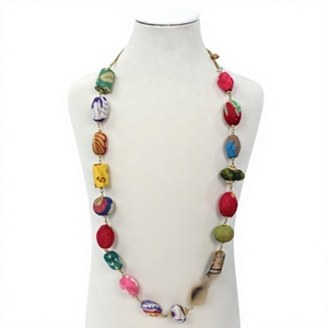 Bohemian Colorful Fabric Beaded Gold Plated Handmade Eco-Friendly Women's <b>Statement</b> <b>Necklace</b> Fashion Pendant Chain Geometric - Product Image 1