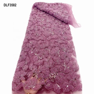 Sang Trọng Ren Lưới Áo Cưới Thêu Phụ Nữ Pháp Vải Tuyn Ren Vải 3D Hoa Ren Vải Với Sequins - Product Image 4