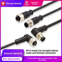 Connecteur étanche M12 en métal droit et coudé, 2-6 broches, mâle et femelle, avec contact en cuivre pour aviation