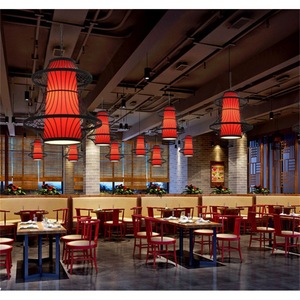 Lámpara colgante de estilo chino, tipo pagoda, con tejido de bambú rojo, luz LED para restaurante, bar, KTV, lámpara colgante de una sola cabeza, E27, con interruptor de control. - Product Image 4