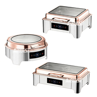 Ensemble de buffet de luxe semi-or rose 6L 9L en acier inoxydable, chauffe-plat électrique