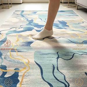 Alfombra de Nailon con Diseño Abstracto de Arroyo de Montaña en Azul y Dorado, Alfombra Comercial Impresa Personalizada para Vestíbulos de Hoteles y Proyectos de Resorts - Product Image 2