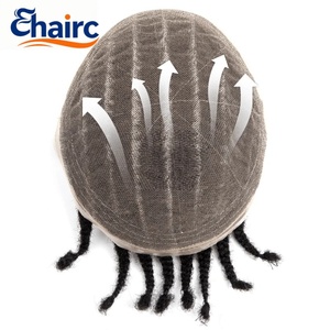Parrucchino da <span class=keywords><strong>uomo</strong></span> con 8 trecce cornrow, in pizzo integrale, 100% capelli umani, traspirante, con linea naturale dei capelli, sistema unisex - Product Image 6