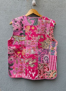 <b>Women</b>’s Handblock Printed Pink Floral Quilted Cotton <b>Jacket</b> <b>Lightweight</b> Quilted Ethnic with Button Front for <b>Women</b> Stylish - Product Image 5
