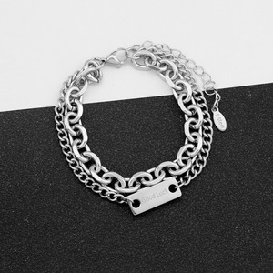 Hot Selling Simple Popular Design Double Layered Geometric <b>Chain</b> Bracelet Hiphop <b>Titanium</b> Steel Men's Bracelets Trendy Jewelry - Product Image 2
