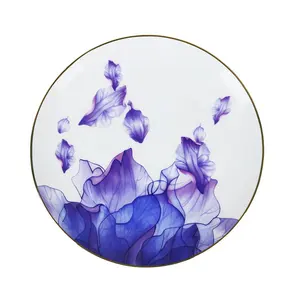 12 Inch French Retro Creative Violet Flower Ceramic Home Dining Dessert Fruit Plate