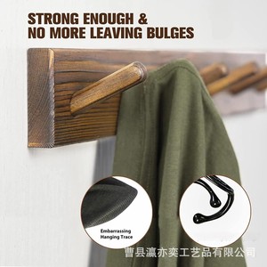 Solid Wood <b>Wall</b> Mounted Double Layer Coat Rack With Shelf For Entryway Bedroom <b>Storage</b> Durable Wooden <b>Hanging</b> Rack - Product Image 4
