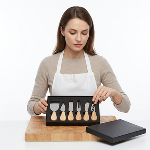 6-in-1 Eco-Friendly Food Grade Stainless Steel Cheese Tools Oak Handle Butter Knife Set with Gift <b>Box</b> Packaging for Kitchen Use - Product Image 2