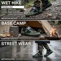 Baskets de randonnée unisexe vert armée en daim avec sangle en maille et boucle, semelle en caoutchouc antidérapante à crampons profonds, OEM ODM, logo personnalisé, montagne