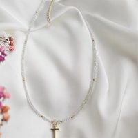 Collar de Cuentas de Cristal AB al por Mayor, Hecho a Mano, Joyería Personalizada, con Colgante de Cruz Dorada, Hipoalergénico, No se Deslustra