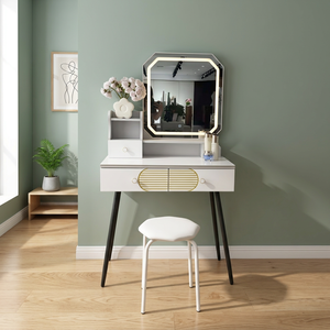 Modern Makeup <b>Vanity</b> Table With <b>Lighted</b> Mirror Storage Desk For Bedroom Furniture - Product Image 4