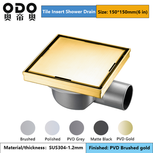 Siphon <span class=keywords><strong>de</strong></span> douche carré invisible en acier inoxydable 304 <span class=keywords><strong>de</strong></span> 6 pouces avec adaptateur <span class=keywords><strong>de</strong></span> sortie horizontale, finition or brossé, <span class=keywords><strong>pour</strong></span> salle <span class=keywords><strong>de</strong></span> bain - Product Image 2