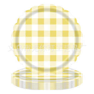 Yellow Plaid <b>Disposable</b> Party <b>Tableware</b> Set Plates Napkins Cutlery For Birthday Parties Decorations - Product Image 3