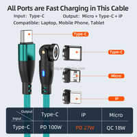Kabel magnetik 3 in 1 TYPE-C 100W | Universal kabel pengisian daya cepat rotasi 540 derajat 1m 3,3 kaki
