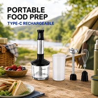 Ensemble de mixeur à main sans fil rechargeable, 2 vitesses, mixeur électrique portable, fouet en acier inoxydable pour la préparation des aliments en cuisine