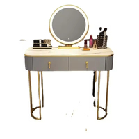 Meubles de chambre à coucher modernes blancs, miroir LED pour le maquillage, 2 tiroirs, tabouret rembourré, table de maquillage