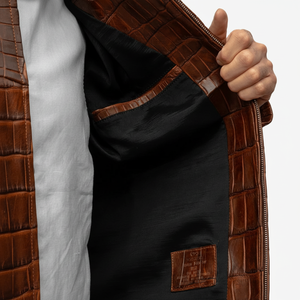 Veste bomber d'hiver en cuir véritable avec poche intérieure, couleur personnalisée, col rond et fermeture éclair, design tendance en vente chaude - Product Image 1