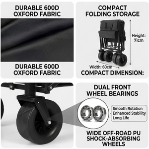 MAVELAND Chariot de camping pliable noir grande capacité 200L tout-terrain avec freins en acier pour extérieur - Product Image 6